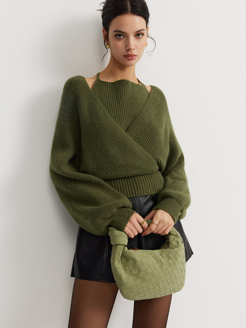 İkili Kullanımlı Halter Yaka Yarasa Kol Triko Üst