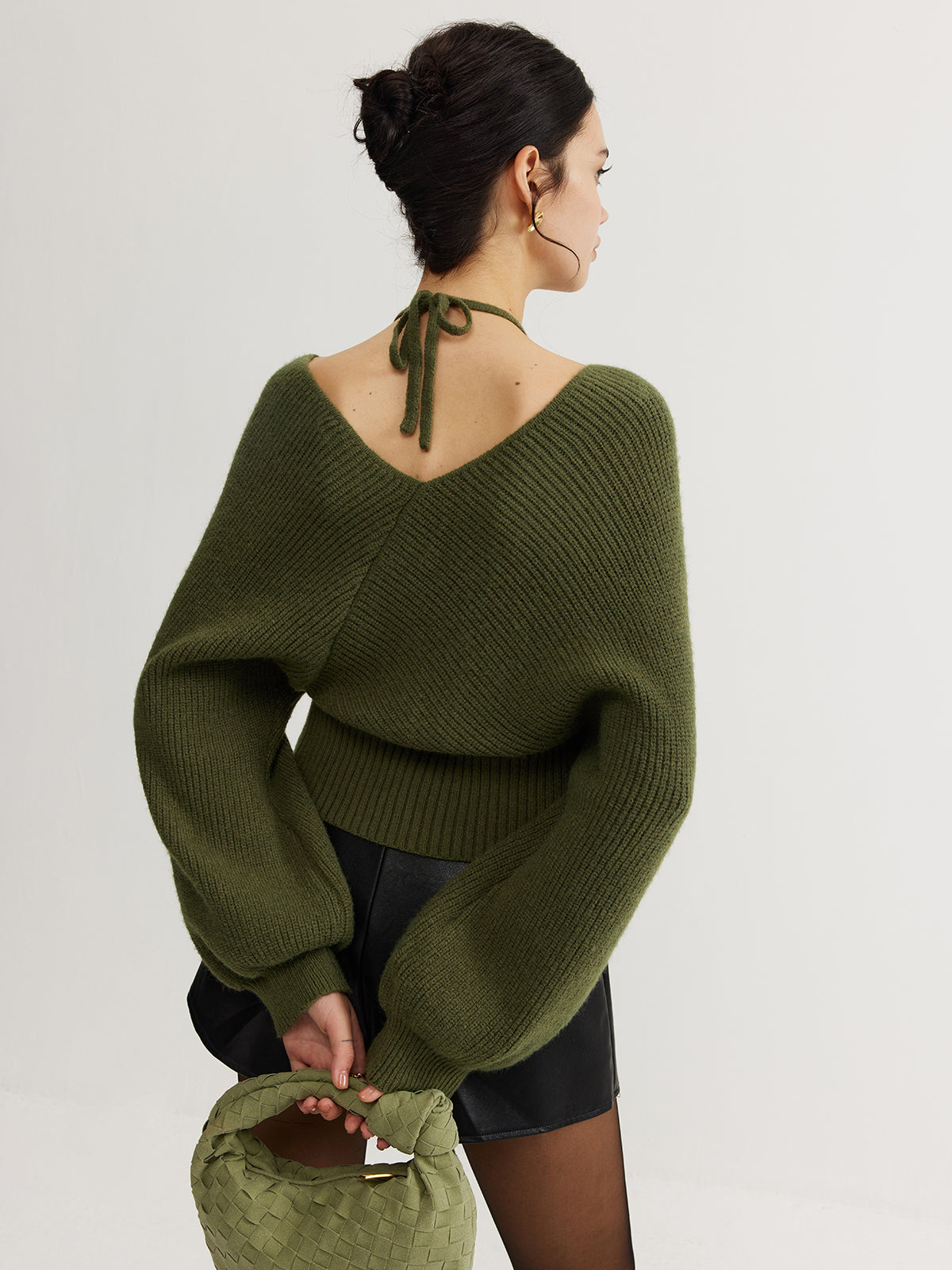 İkili Kullanımlı Halter Yaka Yarasa Kol Triko Üst