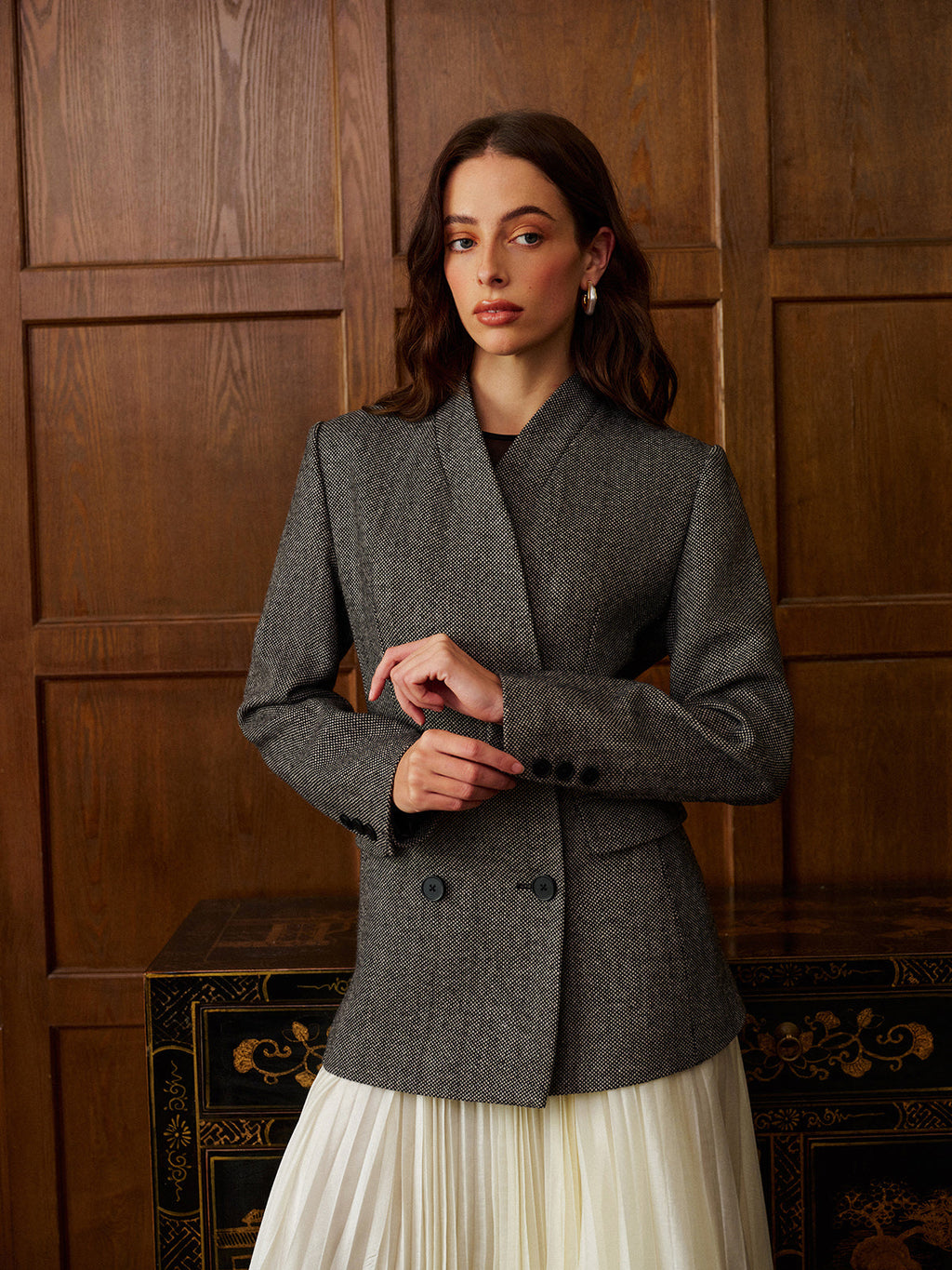 Yün Karışımlı Puantiyeli İnce Blazer