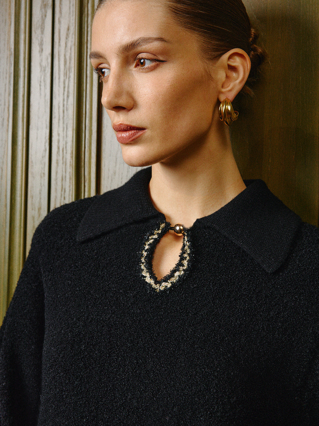 Zarif Kontrast Biye Anahtar Deliği Yaka Polo Kazak