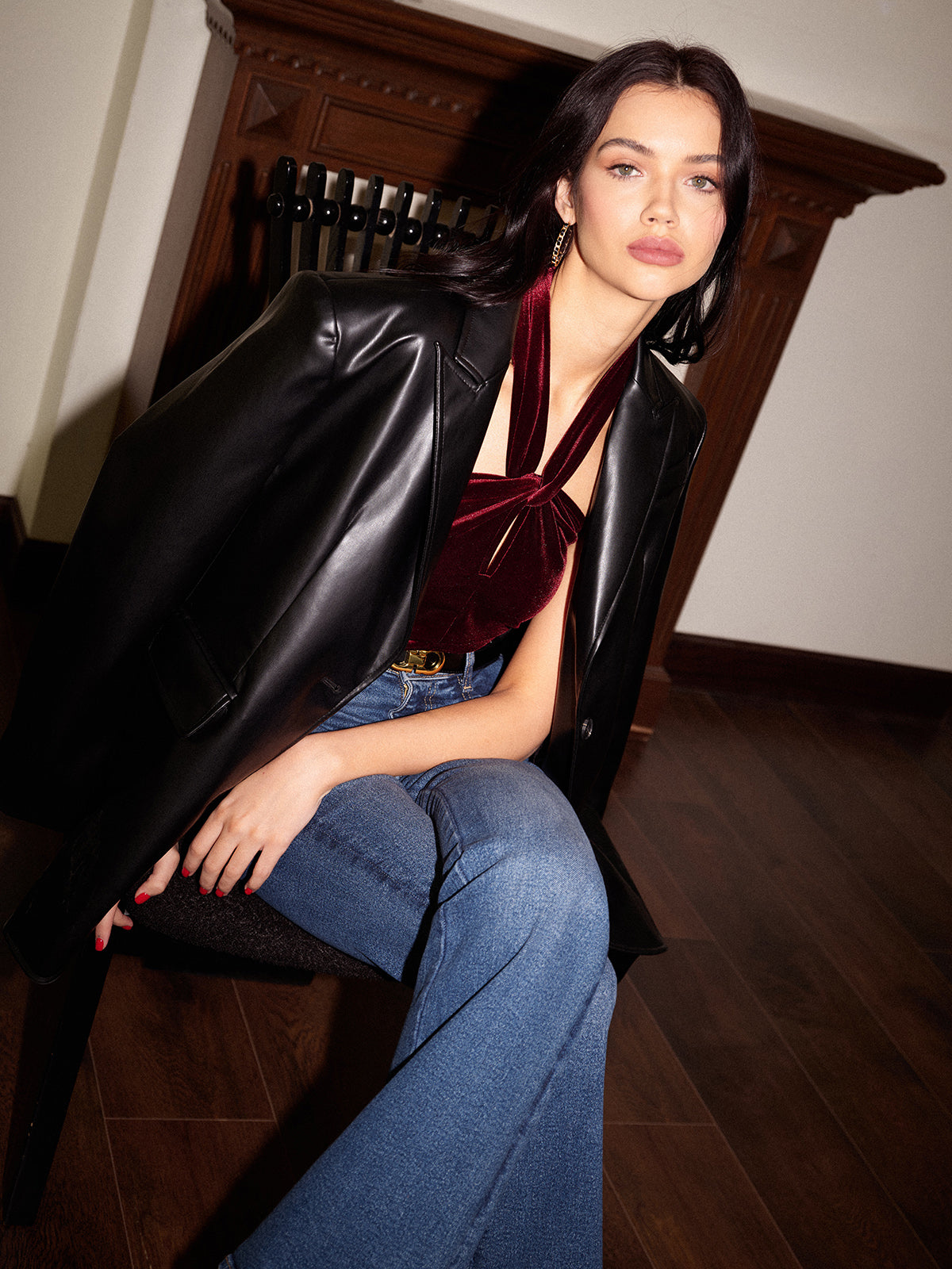 Kadife Kesimli Halter Bluz