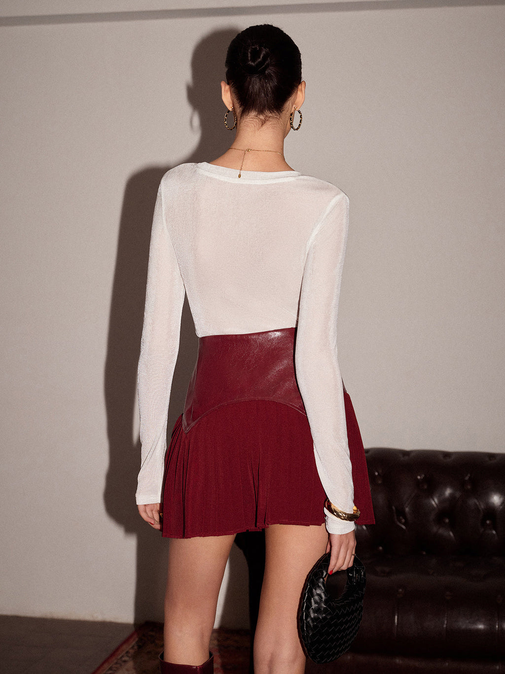 Şık Suni Deri Fırfırlı Mini Etek