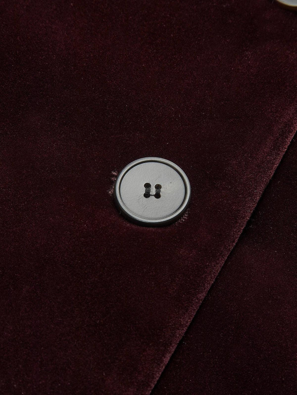 Bordo Kadife Düğme Detaylı Kısa Ceket