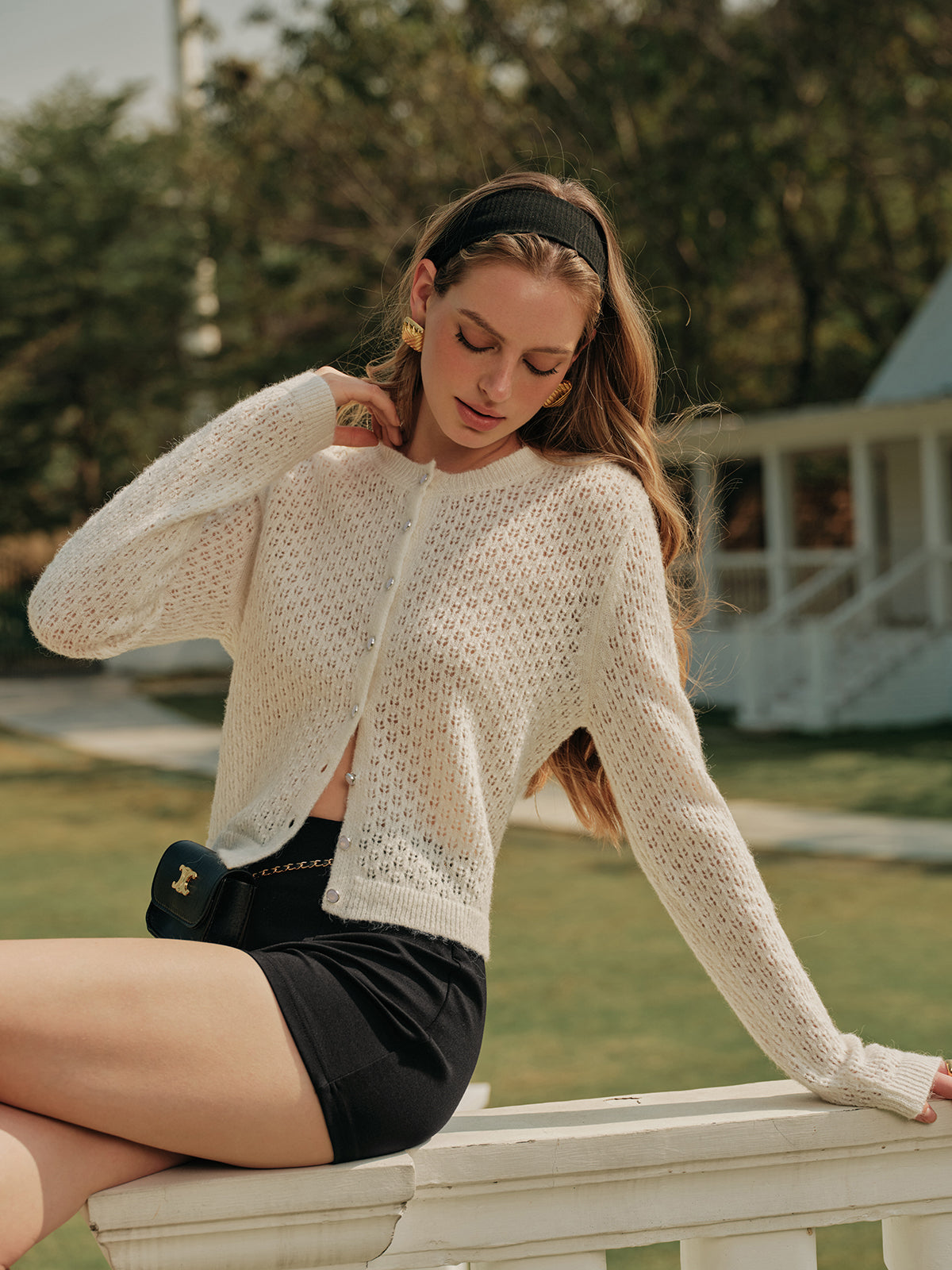 Şık Düğmeli Kroşe Triko Hırka