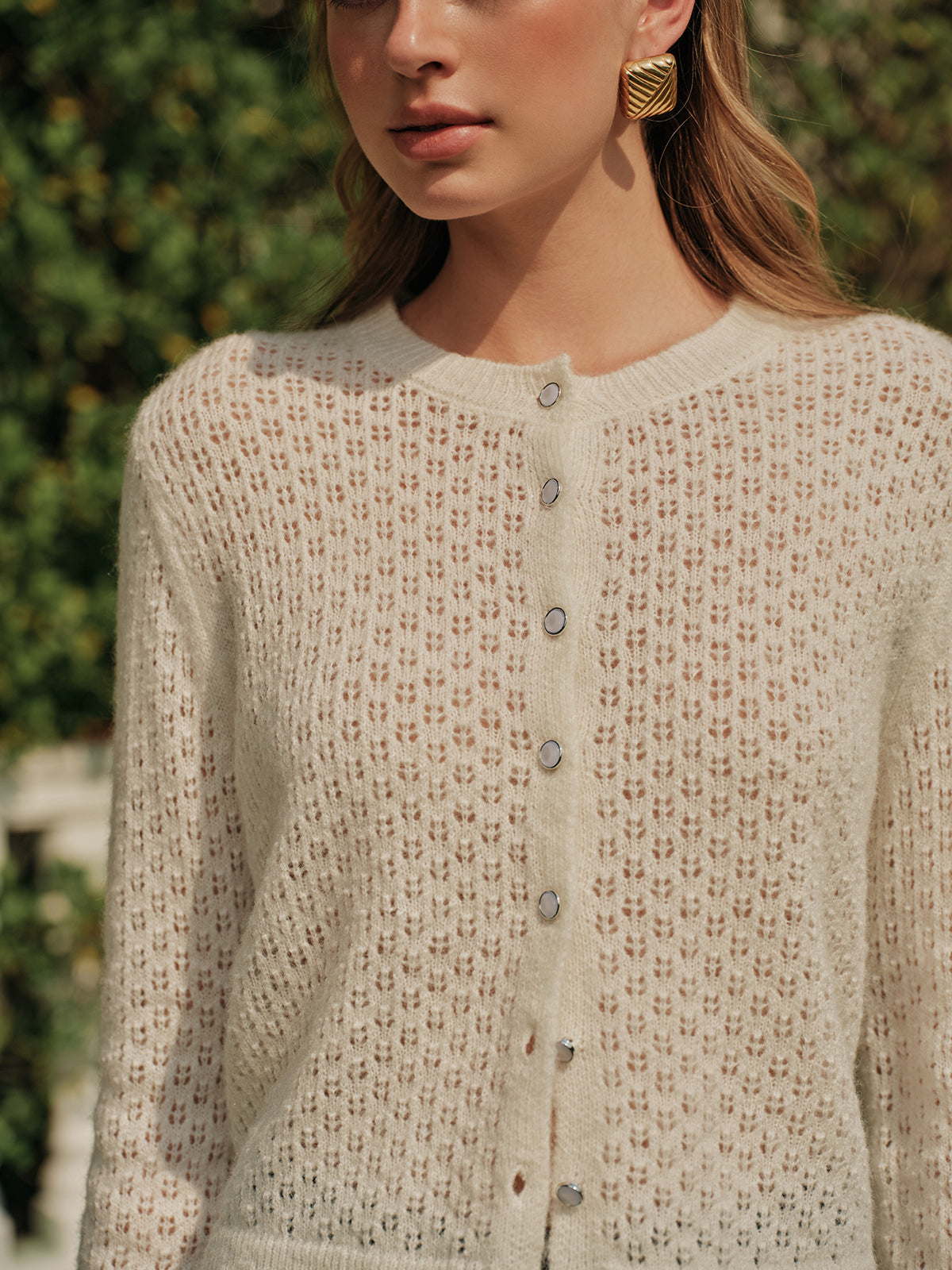 Şık Düğmeli Kroşe Triko Hırka