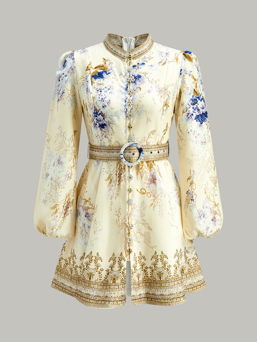 Şık Çiçek Desenli Puf Kollu Elbise