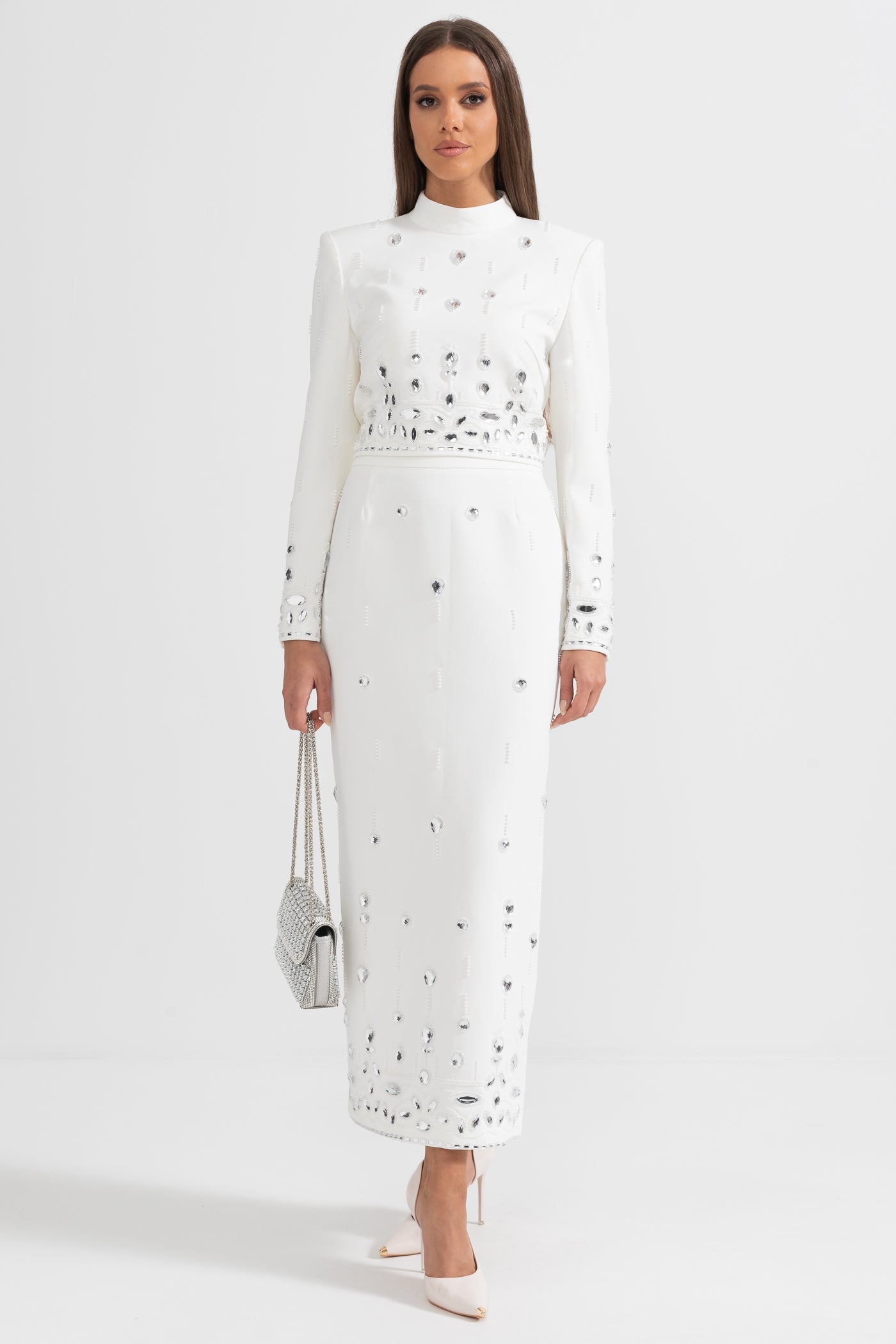 Elmas Süslemeli Maksi Etekli Set