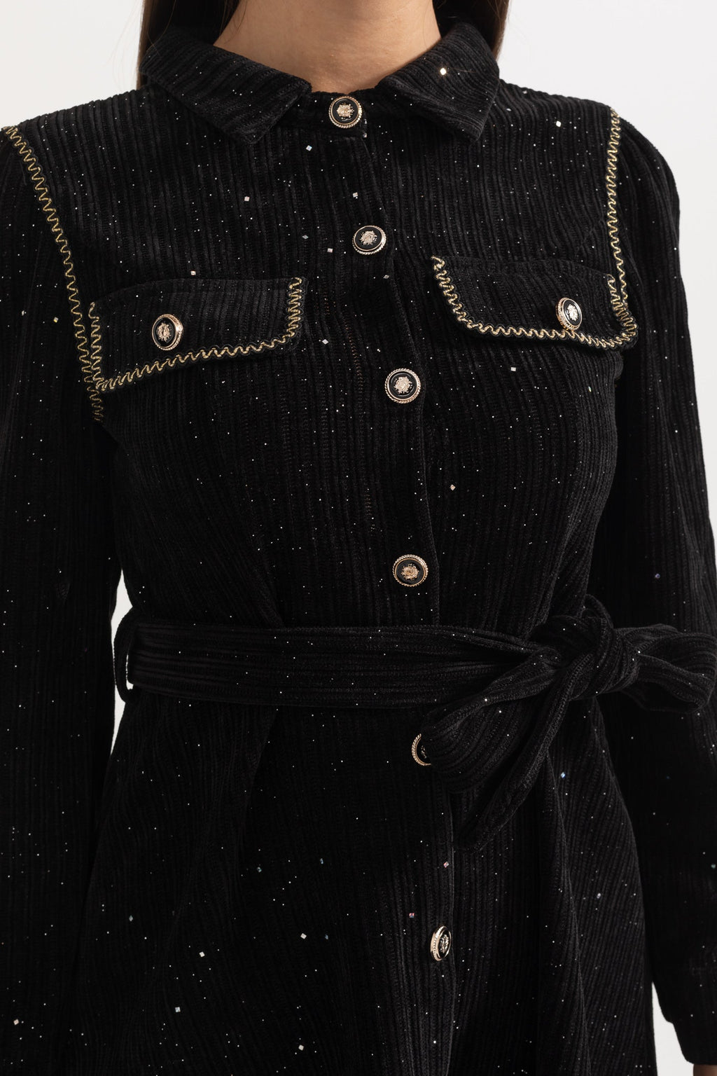 Siyah Uzun Kollu Zarif Ribana Elbise