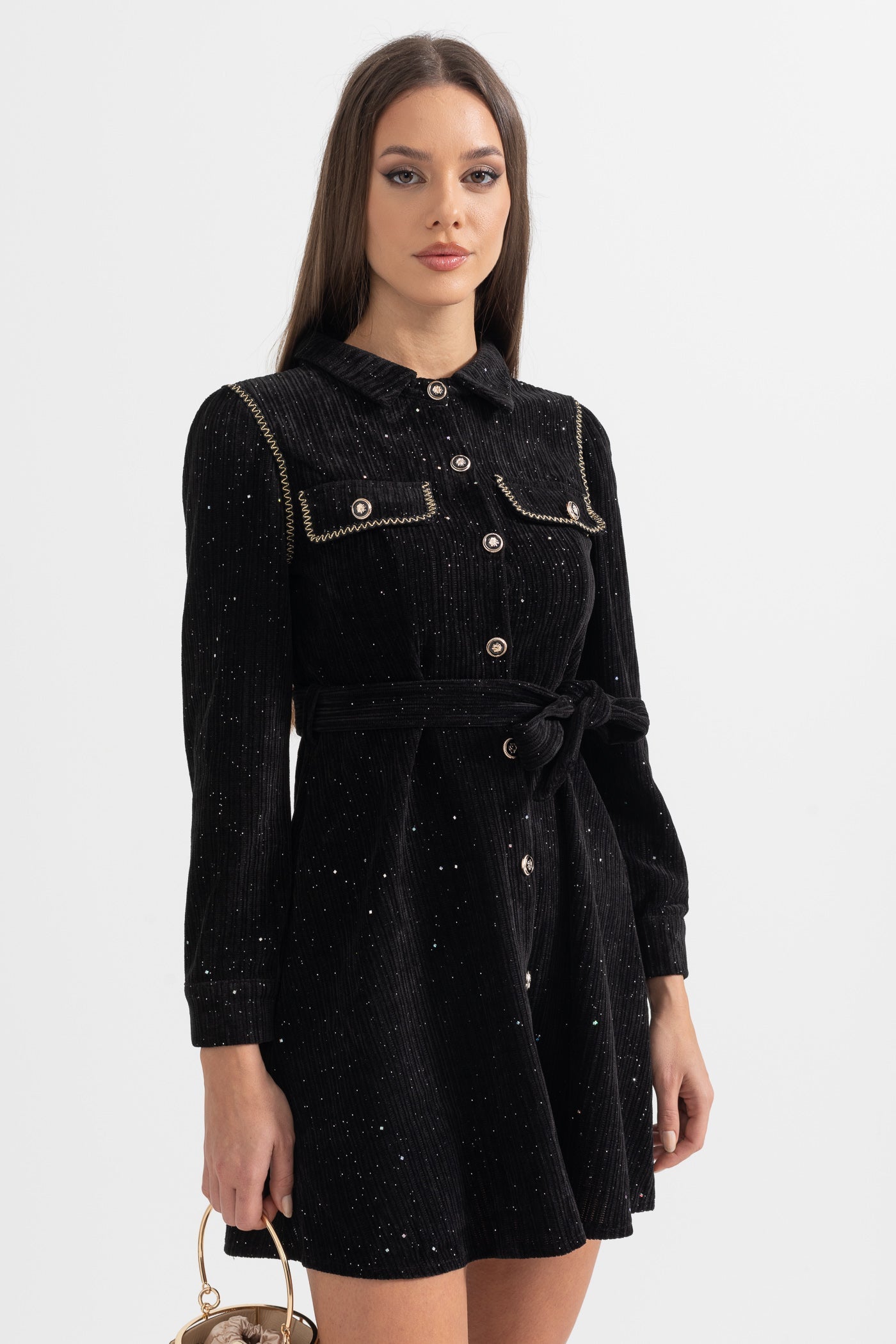 Siyah Uzun Kollu Zarif Ribana Elbise