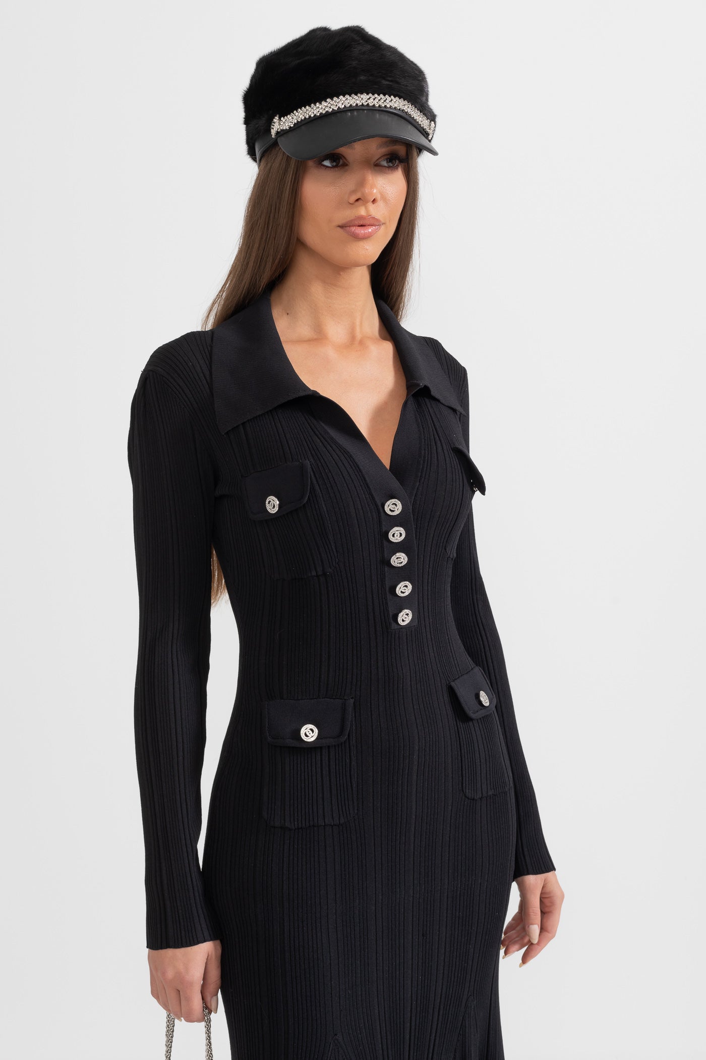 Şık Siyah Uzun Kollu Ribana Elbise