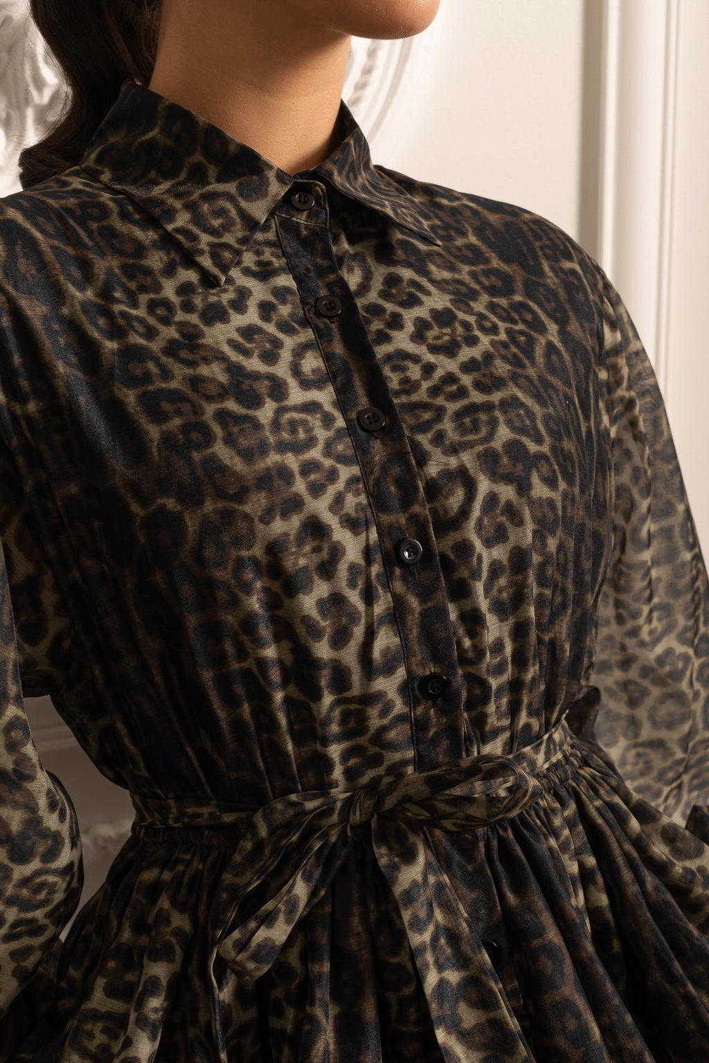 Etekli Leopar Desenli Uzun Kollu Elbise