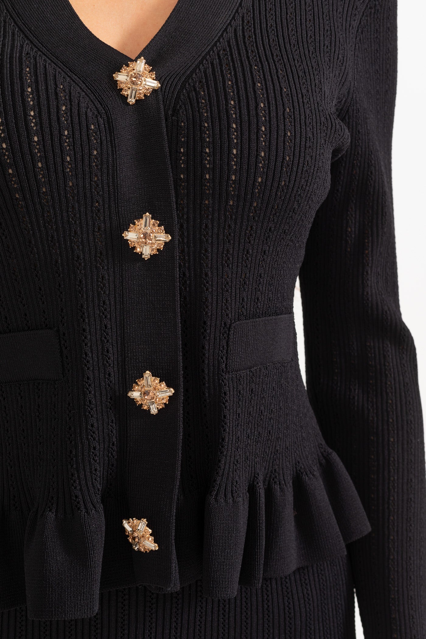 Siyah Fırfırlı Ceket & Volanlı Etek Triko Takım