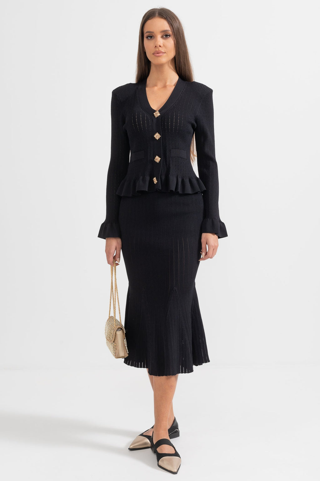 Fırfırlı Ceket & Kloş Etek Örgü Eşleştirme Seti