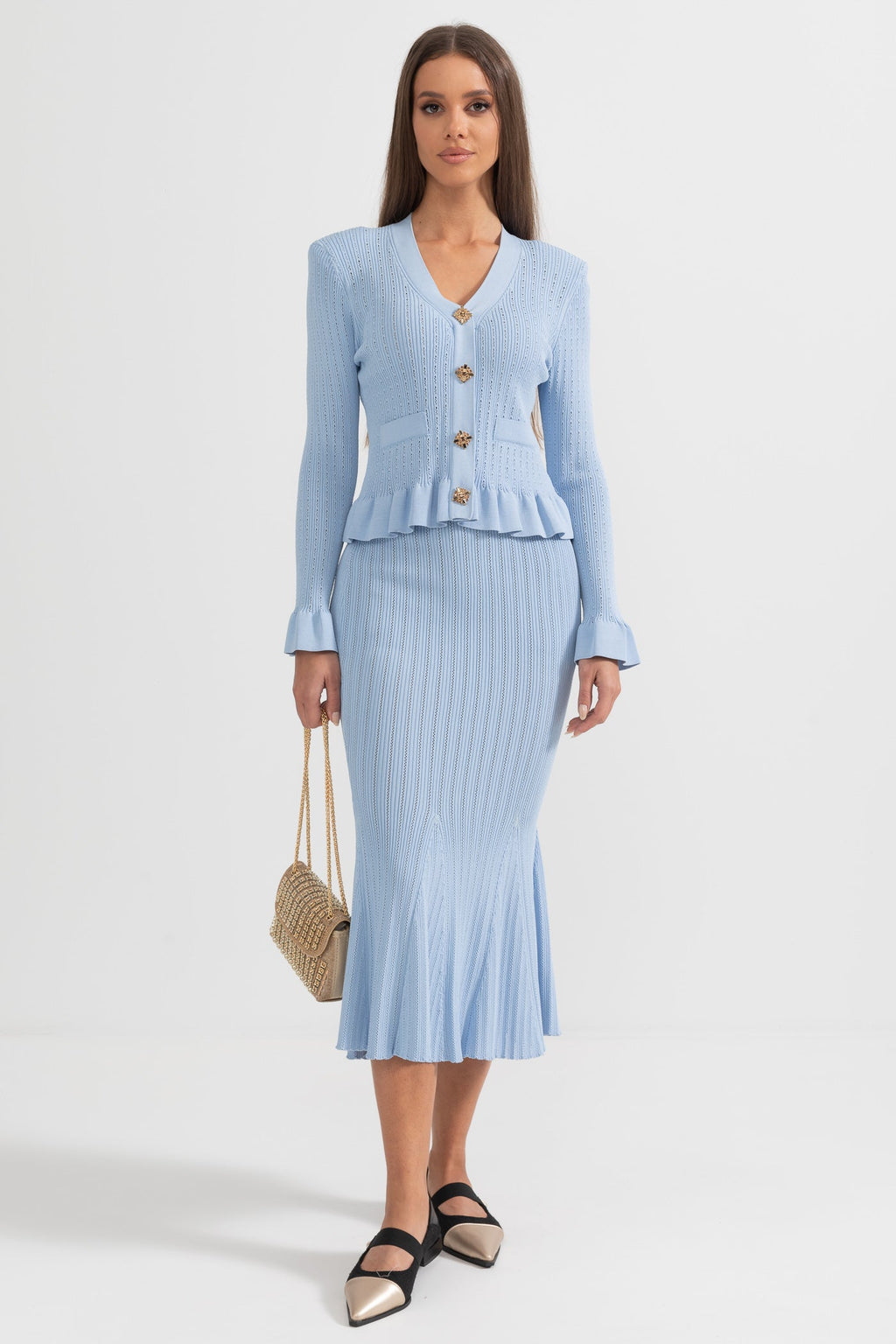 Fırfırlı Ceket & Kloş Etek Örgü Takım