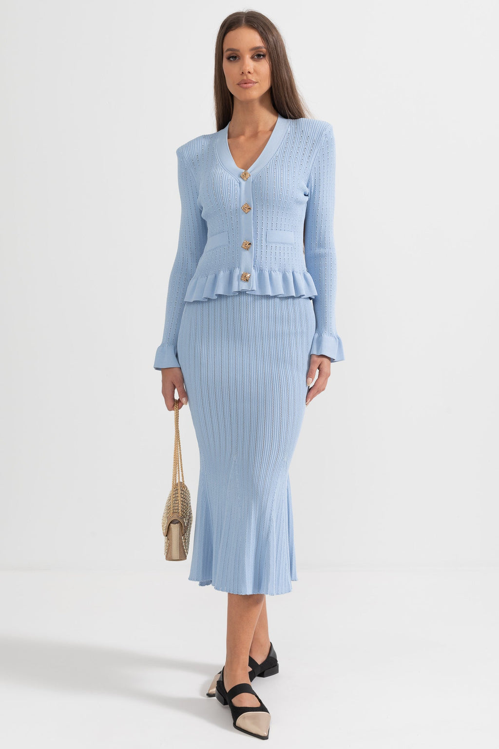 Fırfırlı Ceket & Kloş Etek Örgü Eşleştirme Seti