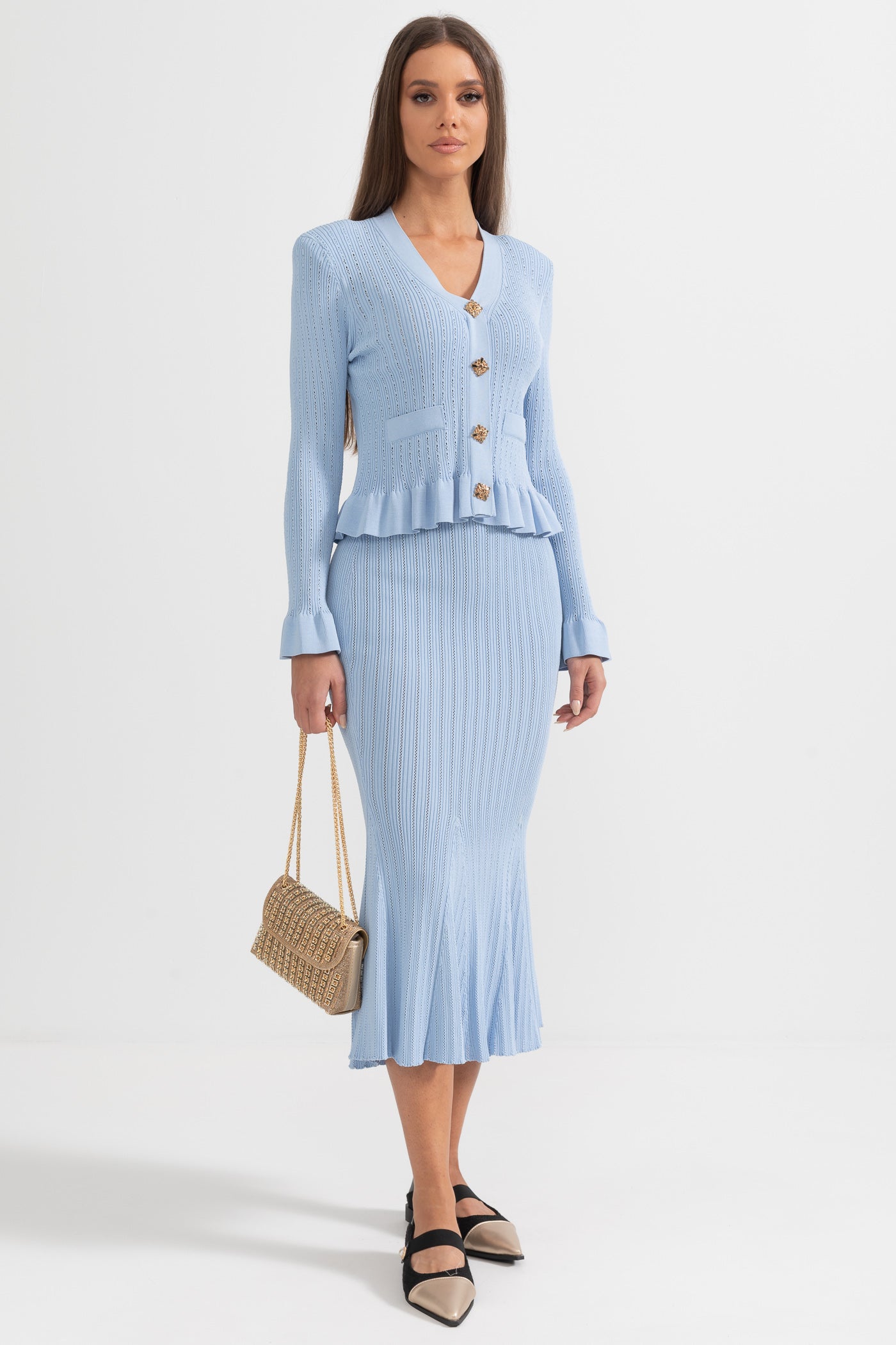 Fırfırlı Ceket & Kloş Etek Örgü Eşleştirme Seti