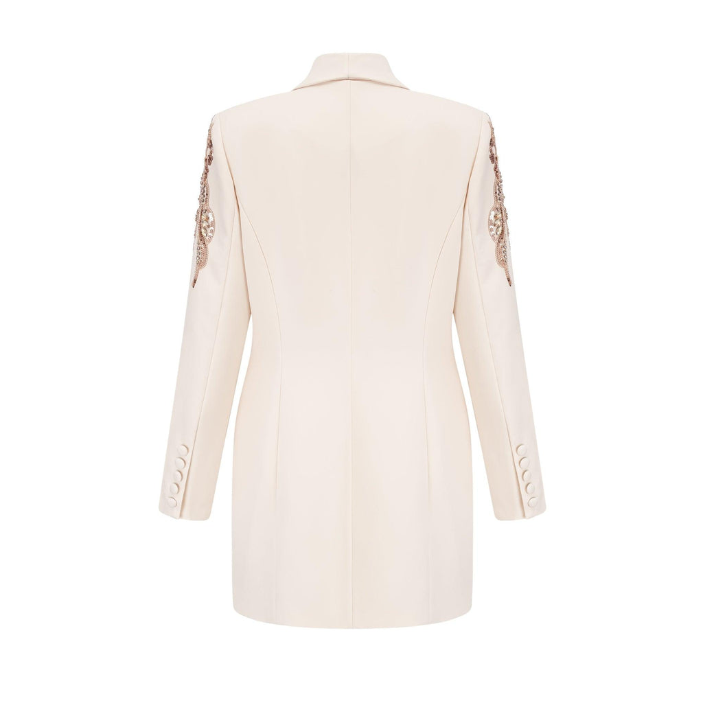 Opulent Grace İşlemeli Krem Blazer Elbise