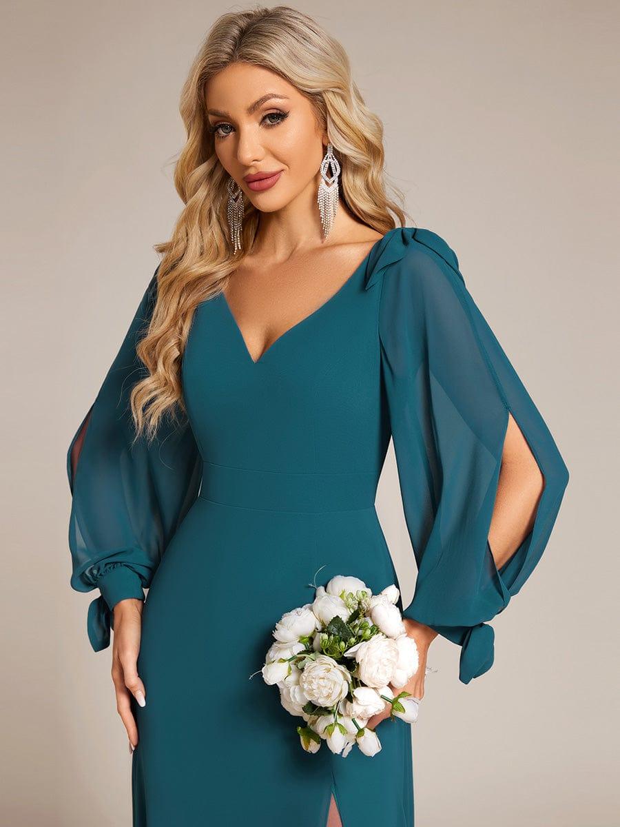 Yırtmaç Detaylı Uzun Şifon Elbise