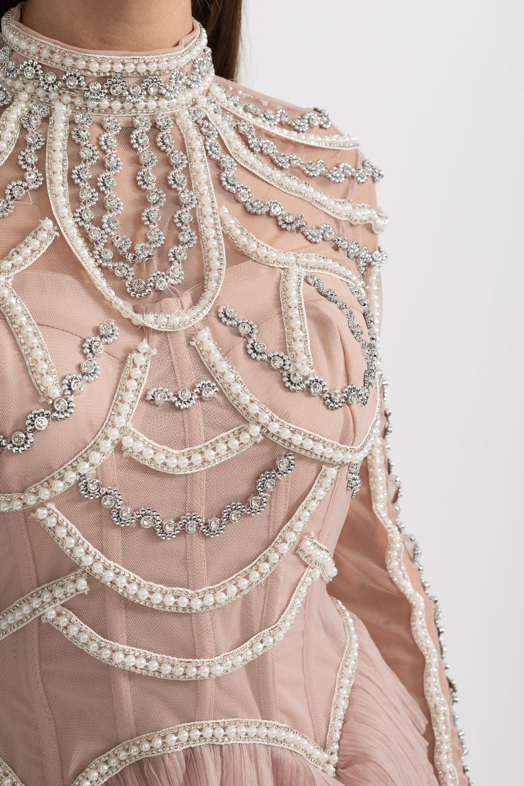 Uzun Kollu Fırfırlı Midi Elbise