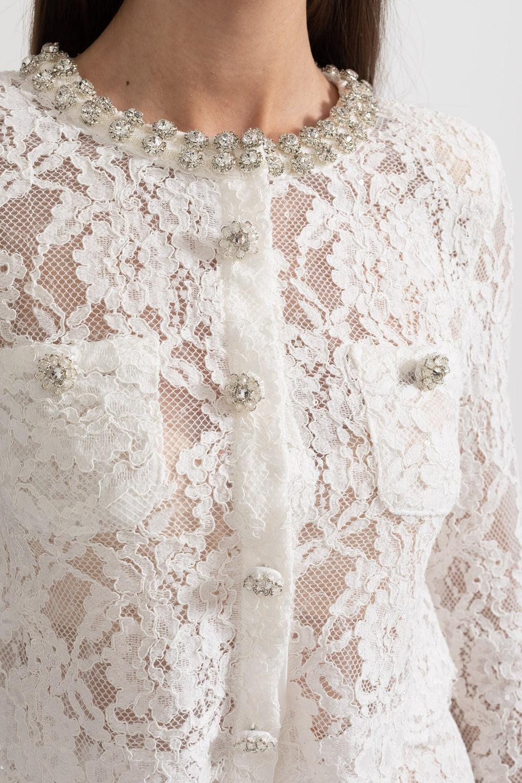 Işıltılı Yaka Süslemeli ve Midi Etekli Dantel Takımı