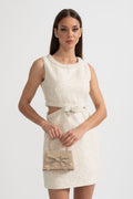 Bel Kesimli ve Fiyonklu Payetli Kolsuz Mini Elbise
