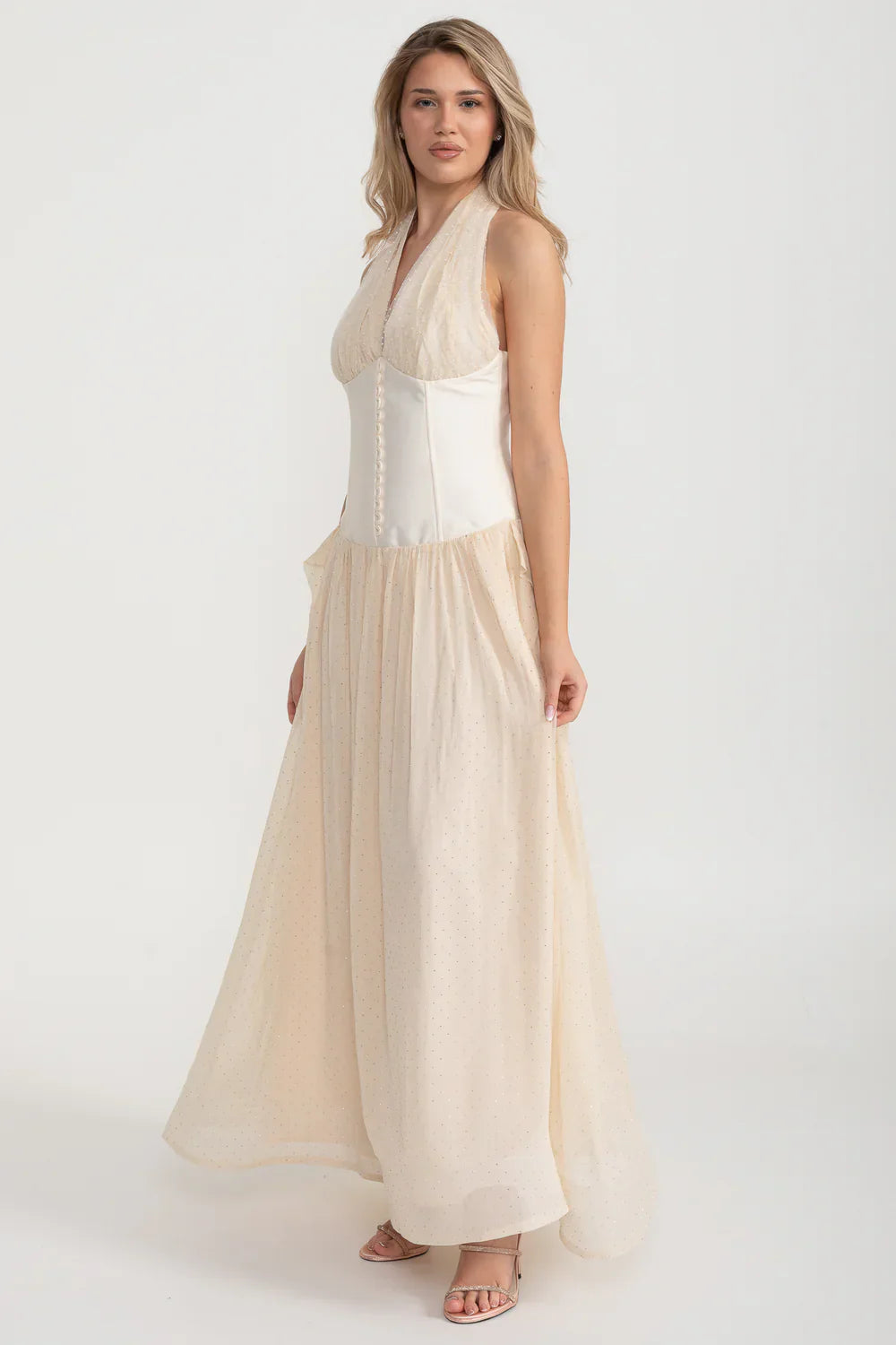 Dökümlü Maksi Etekli Zarif Elbise