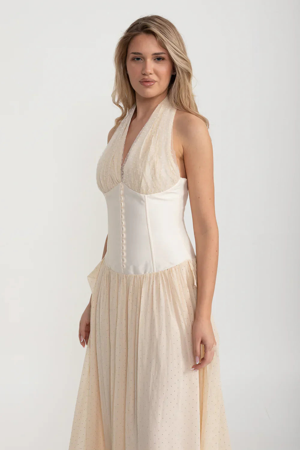 Dökümlü Maksi Etekli Zarif Elbise