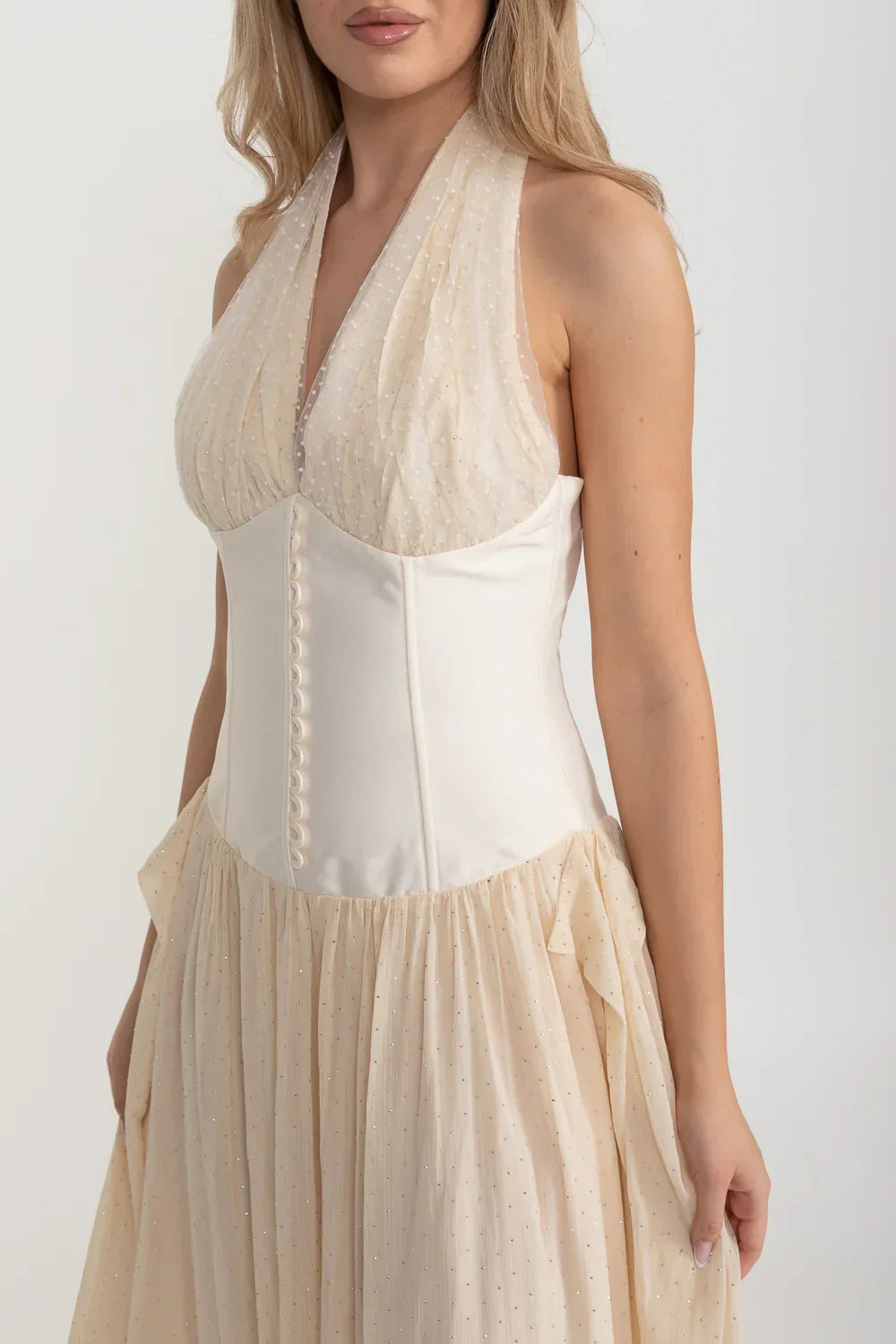 Dökümlü Maksi Etekli Zarif Elbise