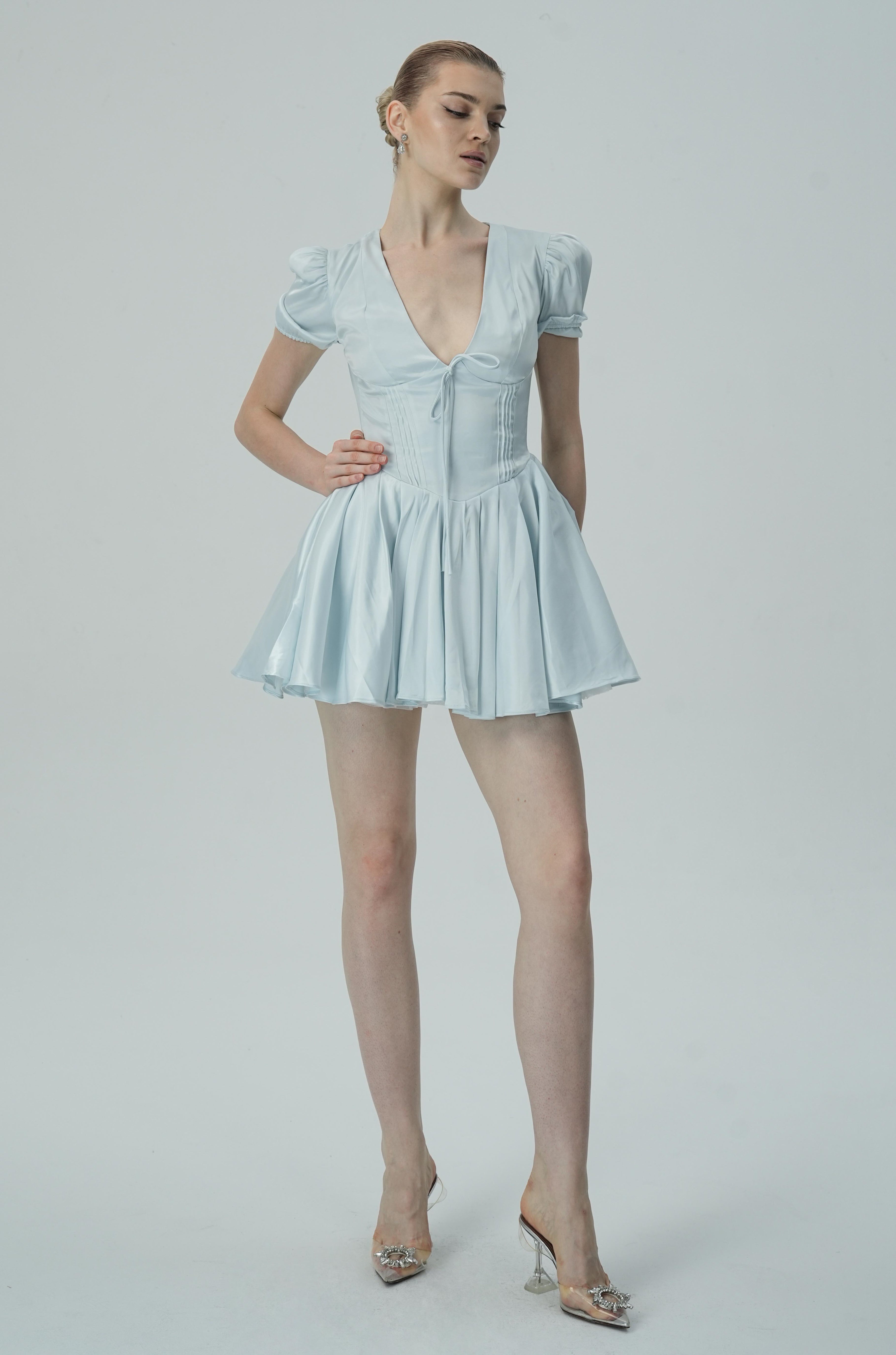 Şık Puf Kollu Mini Elbise