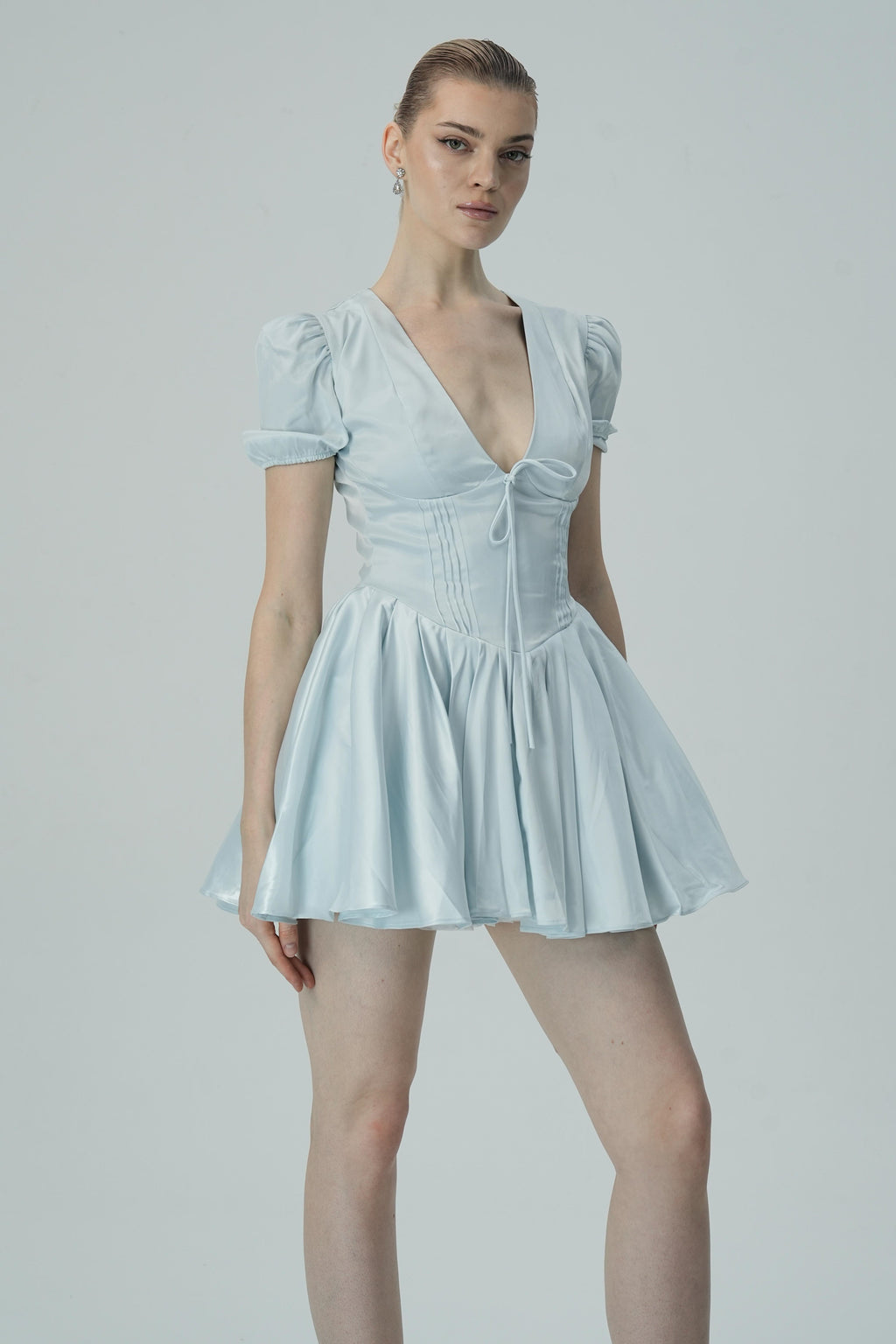 Şık Puf Kollu Mini Elbise