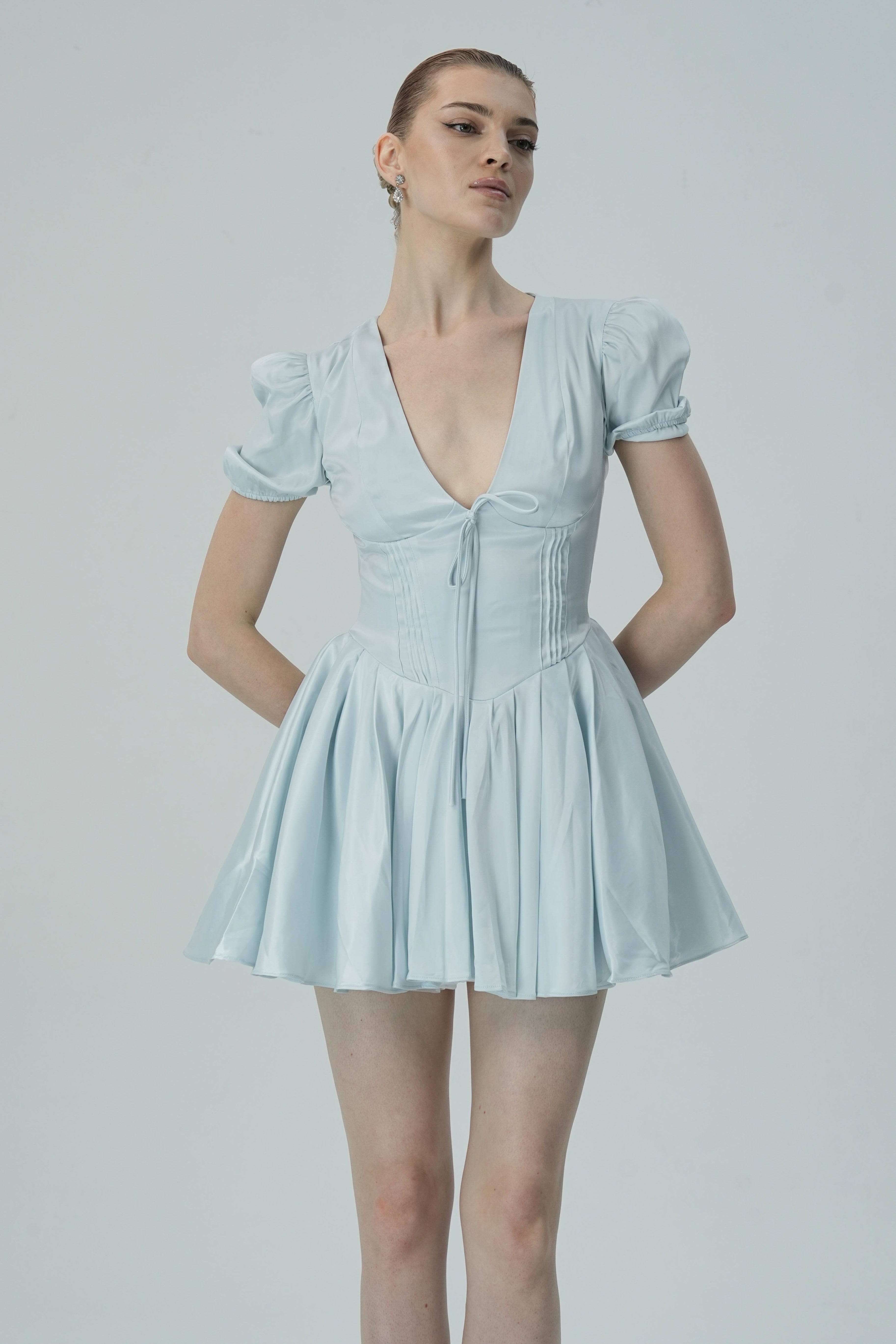 Şık Puf Kollu Mini Elbise