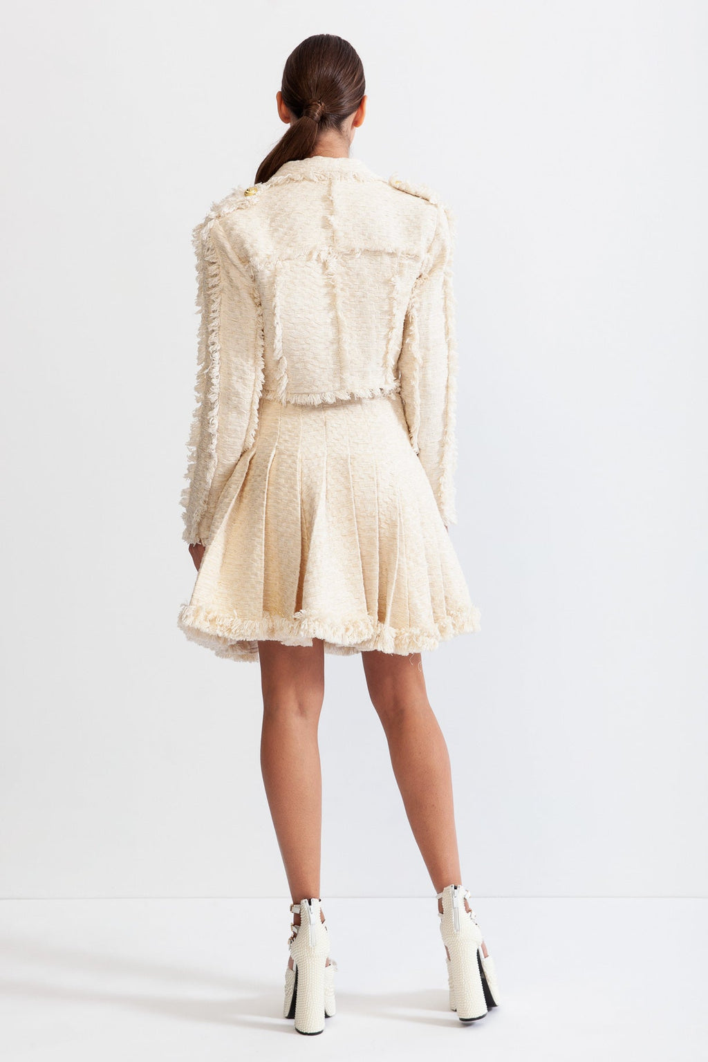 Altın Detaylı Krem Tweed İkili Takım