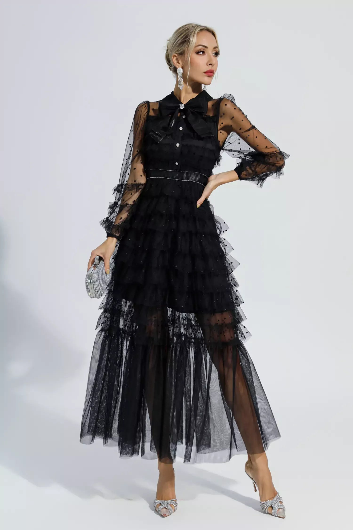 Siyah Puantiyeli Maxi Elbise