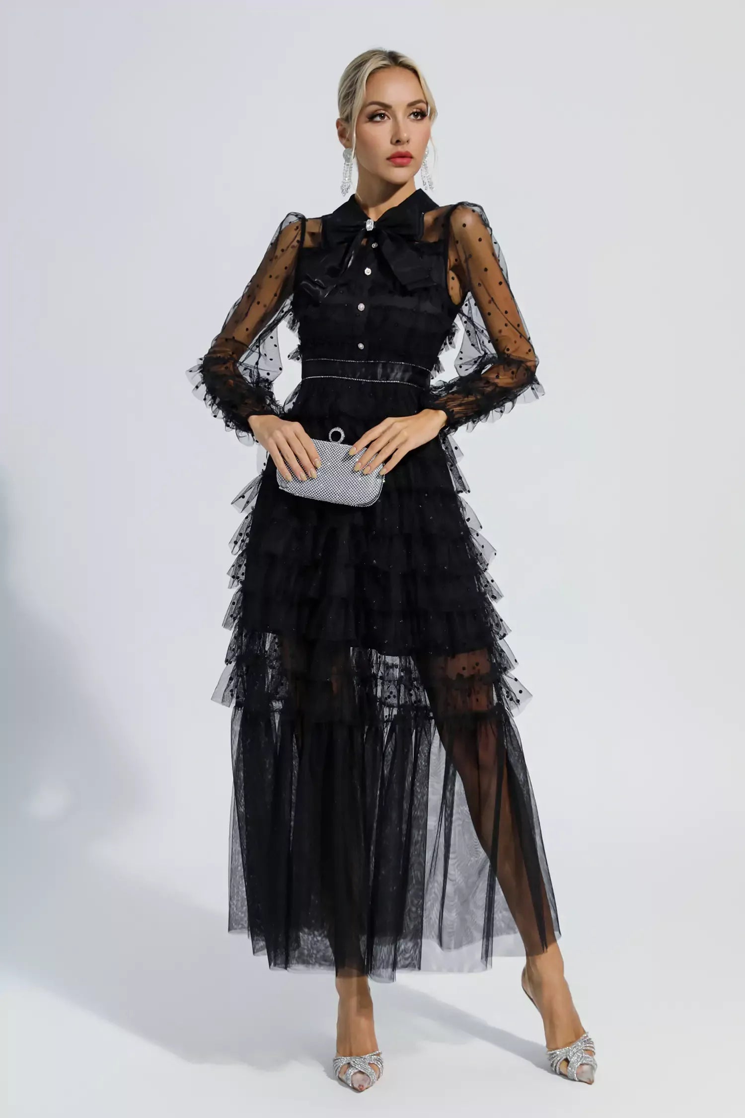 Siyah Puantiyeli Maxi Elbise