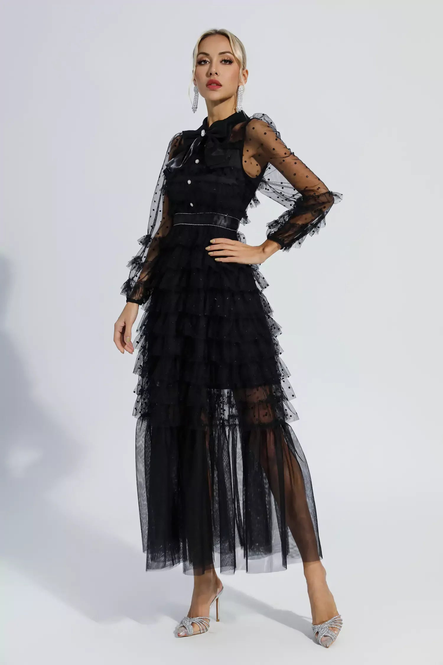 Siyah Puantiyeli Maxi Elbise