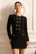 Uzun Kollu Ceket ve Mini Etekli Örgü Co-Ord Set - Siyah