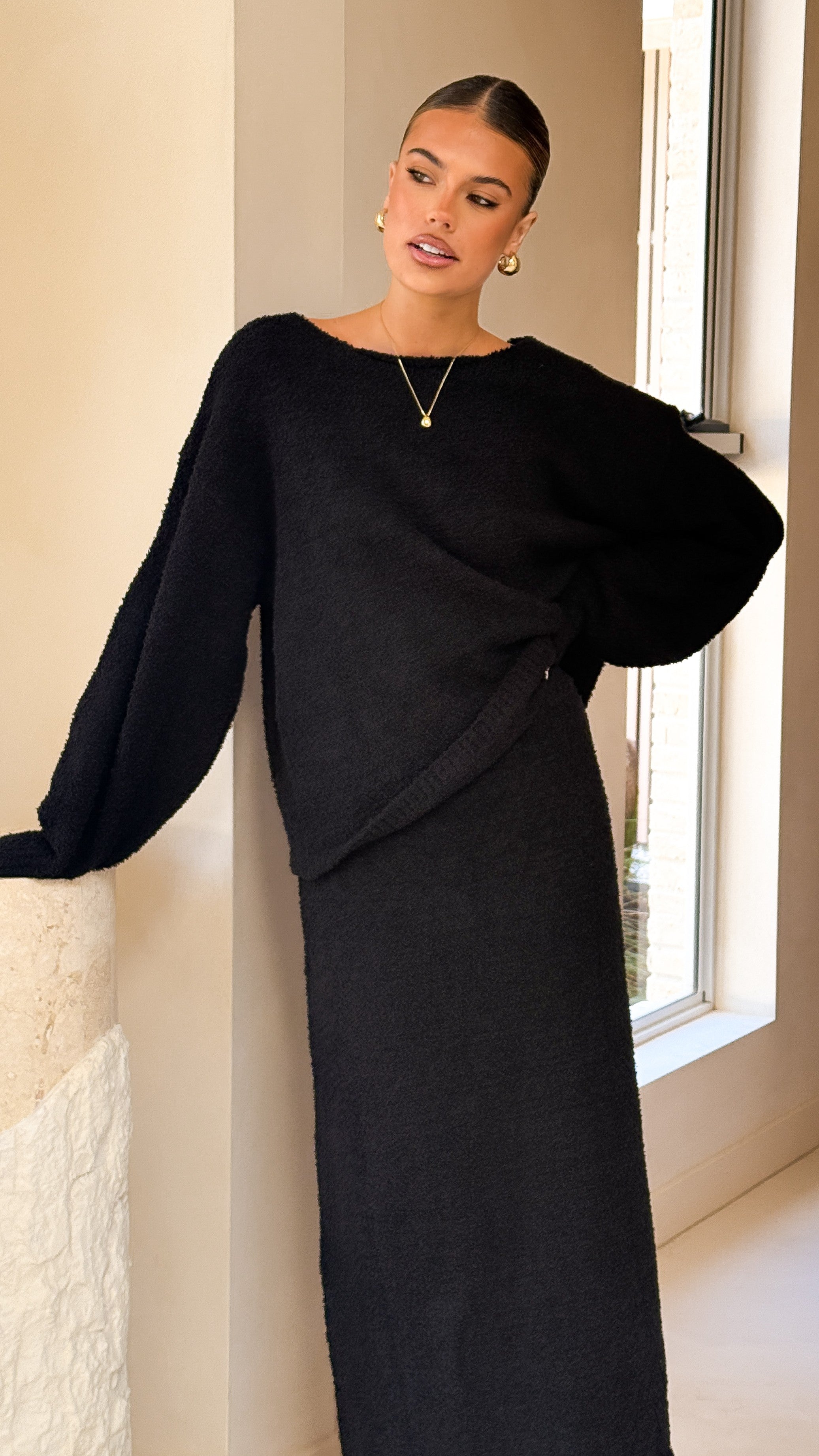 Cohen Triko Midi Etek - Siyah