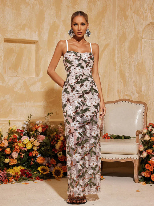 Abigail  Çiçek Pullu Maksi Elbise