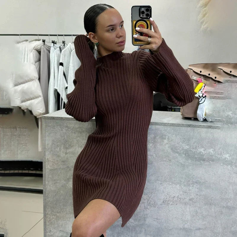 Beyaz Örgü Kadın Mini Elbise