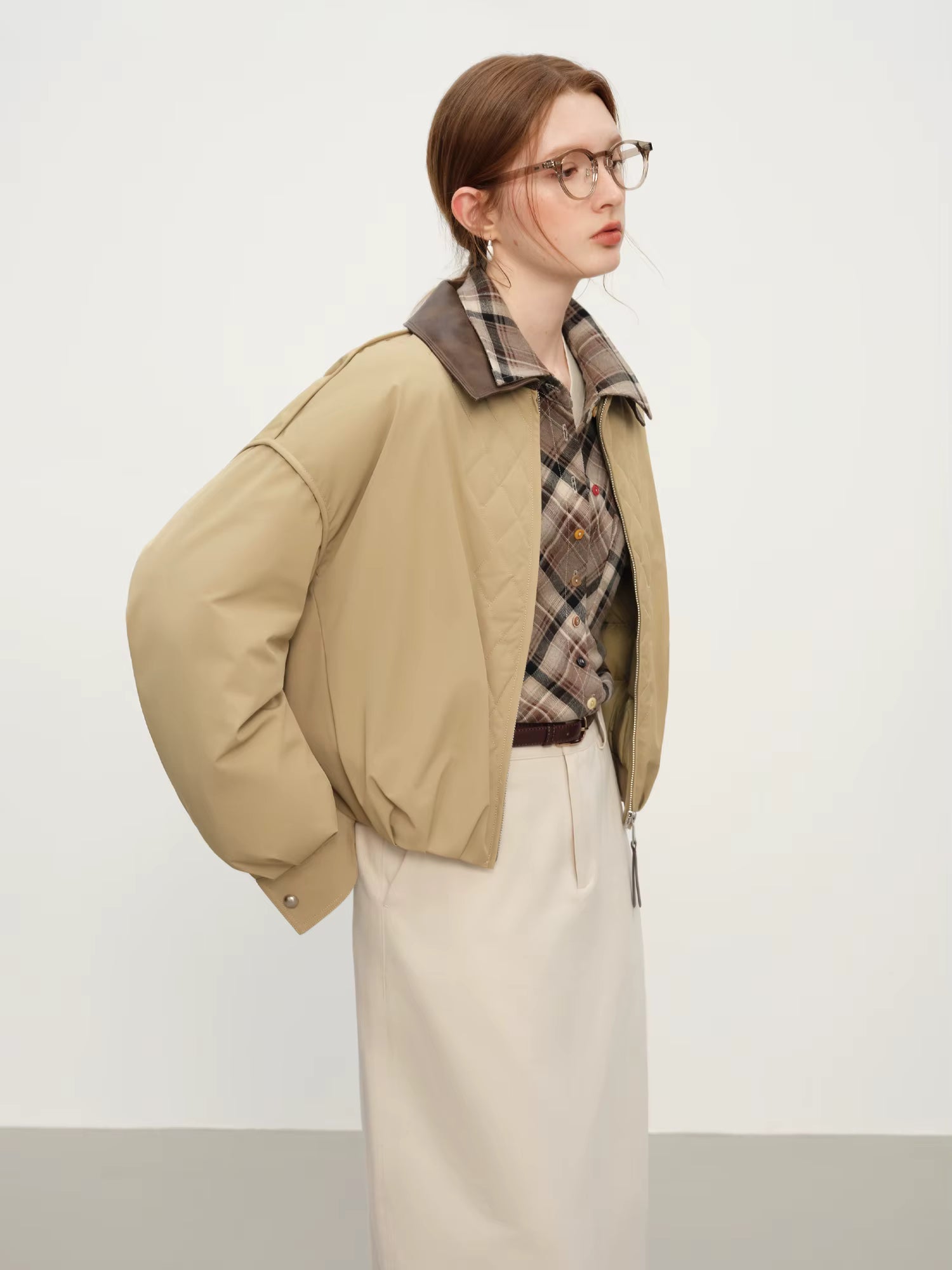 Ekose Panelli Kısa Ceket