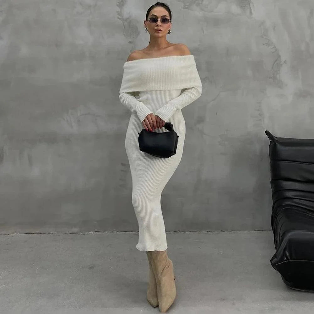 Scarlet Ribana Örgü Omuzları Açık Maksi Elbise