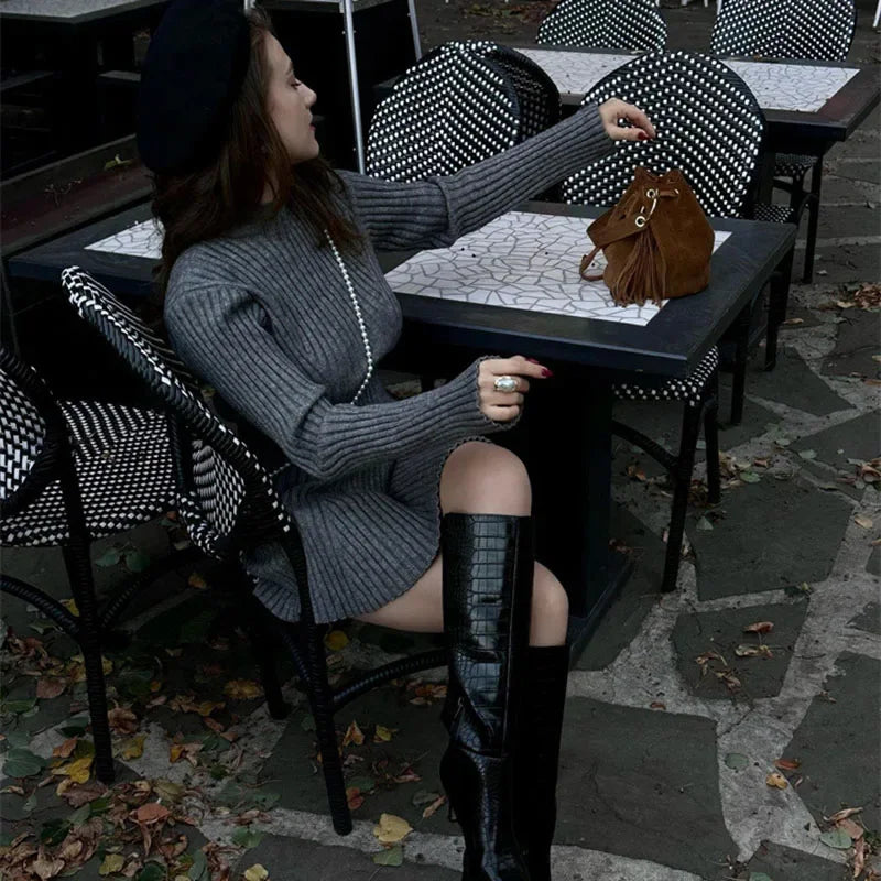 Beyaz Örgü Kadın Mini Elbise