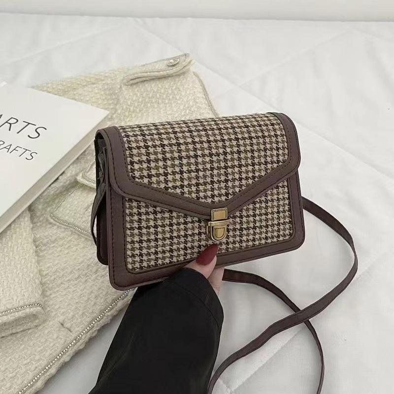 Retro Ekose Desenli Çapraz Çanta