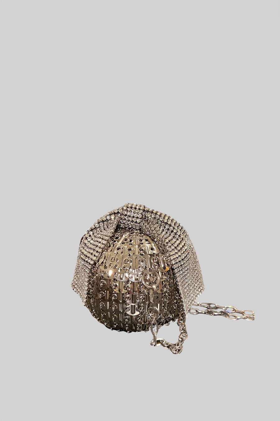 Pırıltılı Süslemeli Küresel Metalik El Çantası