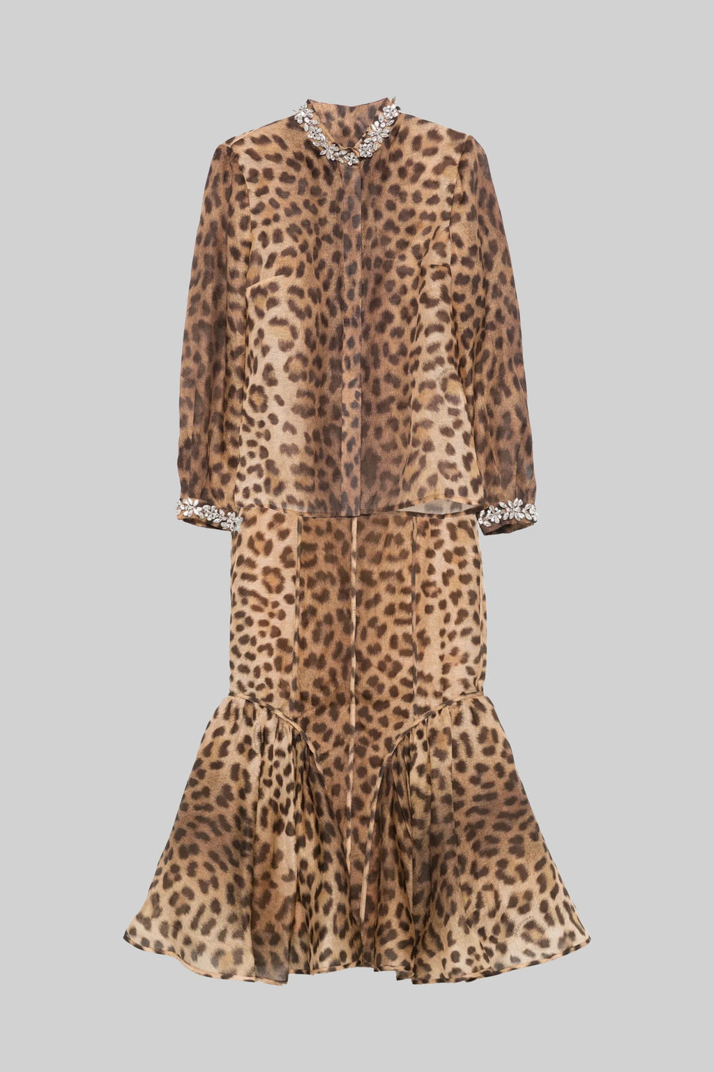 Uzun Kollu Üst ve Midi Etekli Desenli Takım