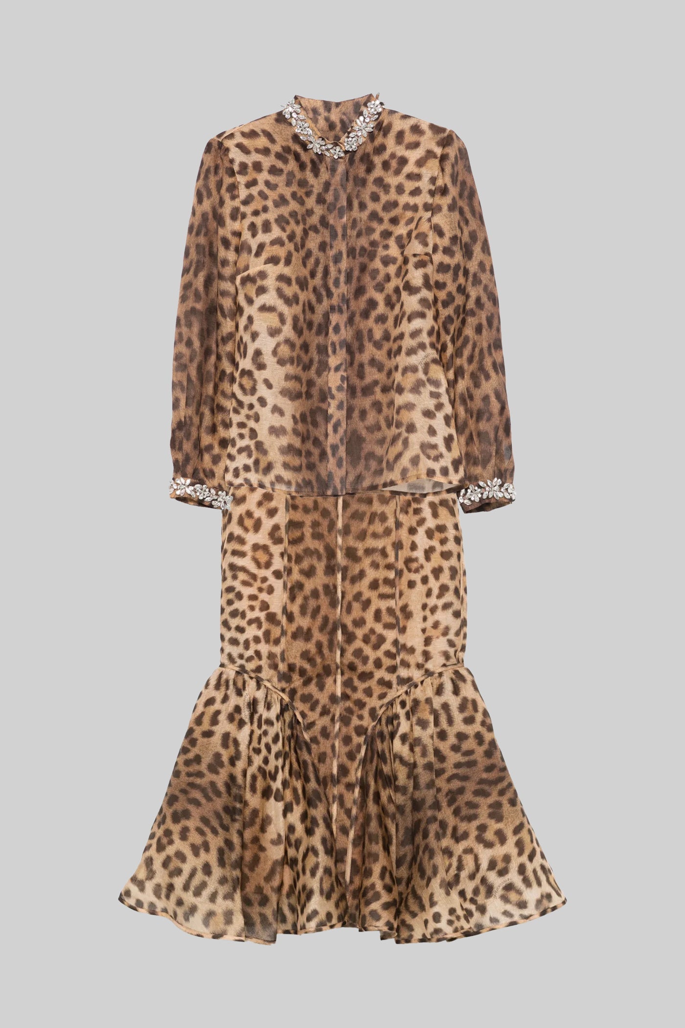 Uzun Kollu Üst ve Midi Etekli Desenli Takım