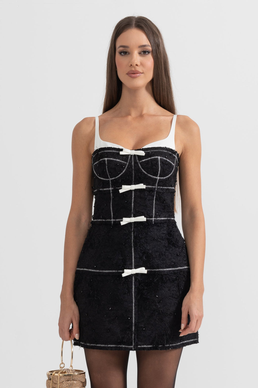 Tüy Benzeri Desenli Kumaşlı Mini Elbise