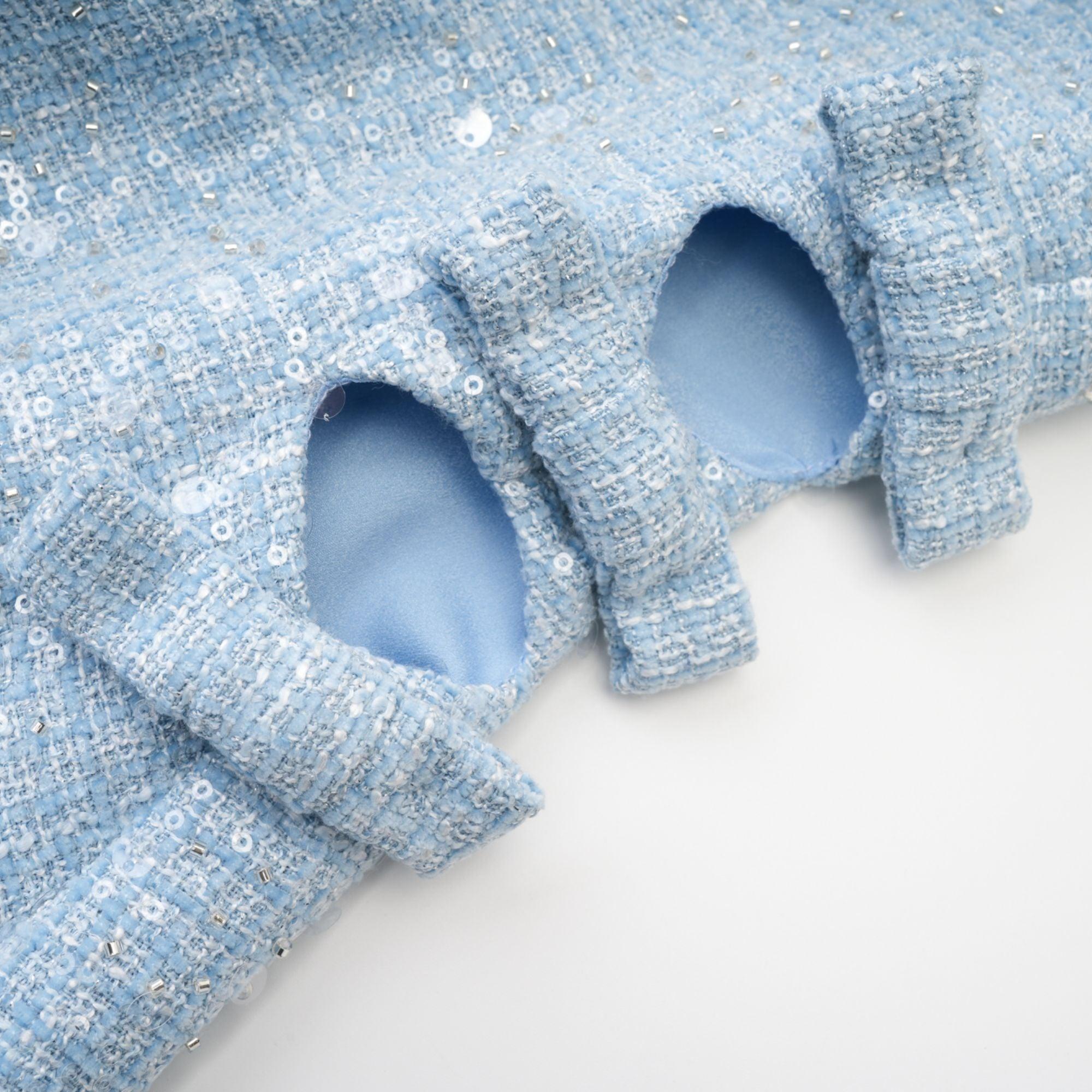 "Manon Charm" Açık Mavi Işıltılı Tweed Mini Elbise