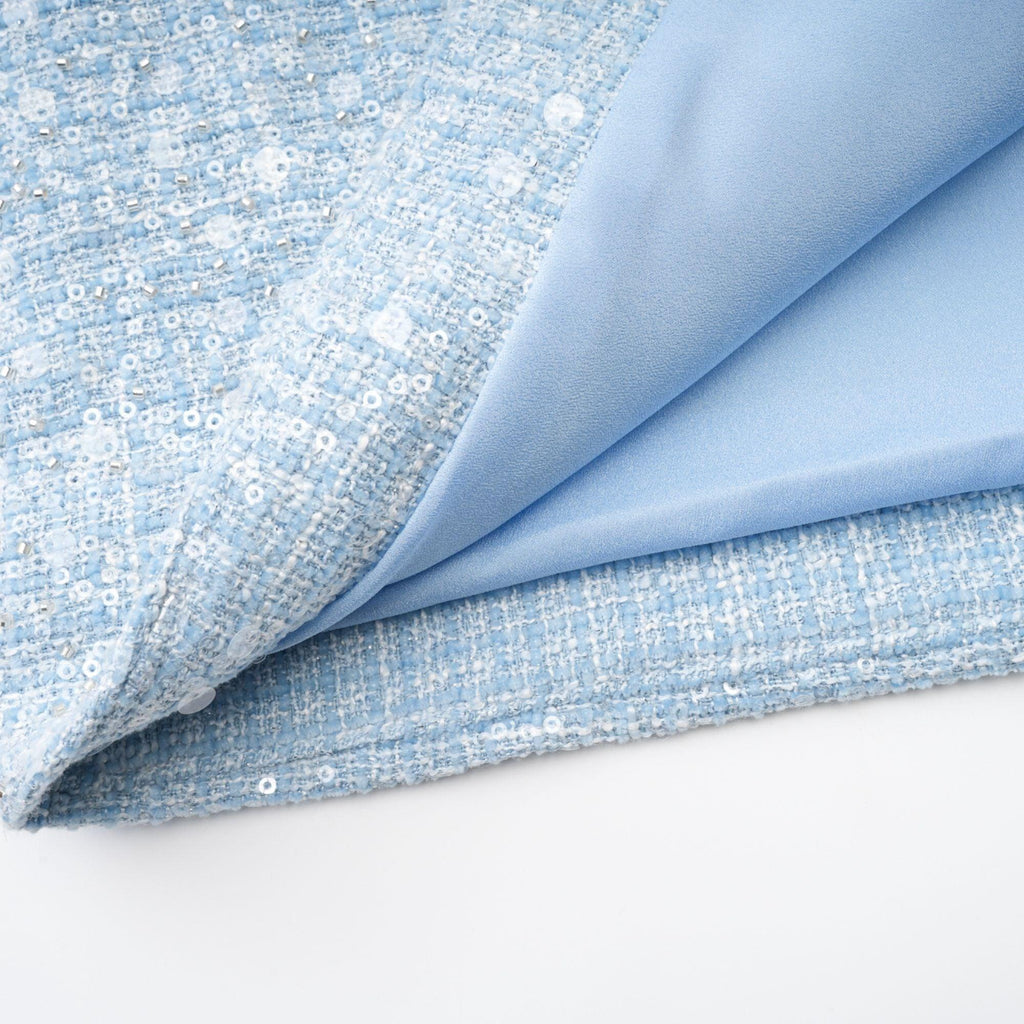 "Manon Charm" Açık Mavi Işıltılı Tweed Mini Elbise