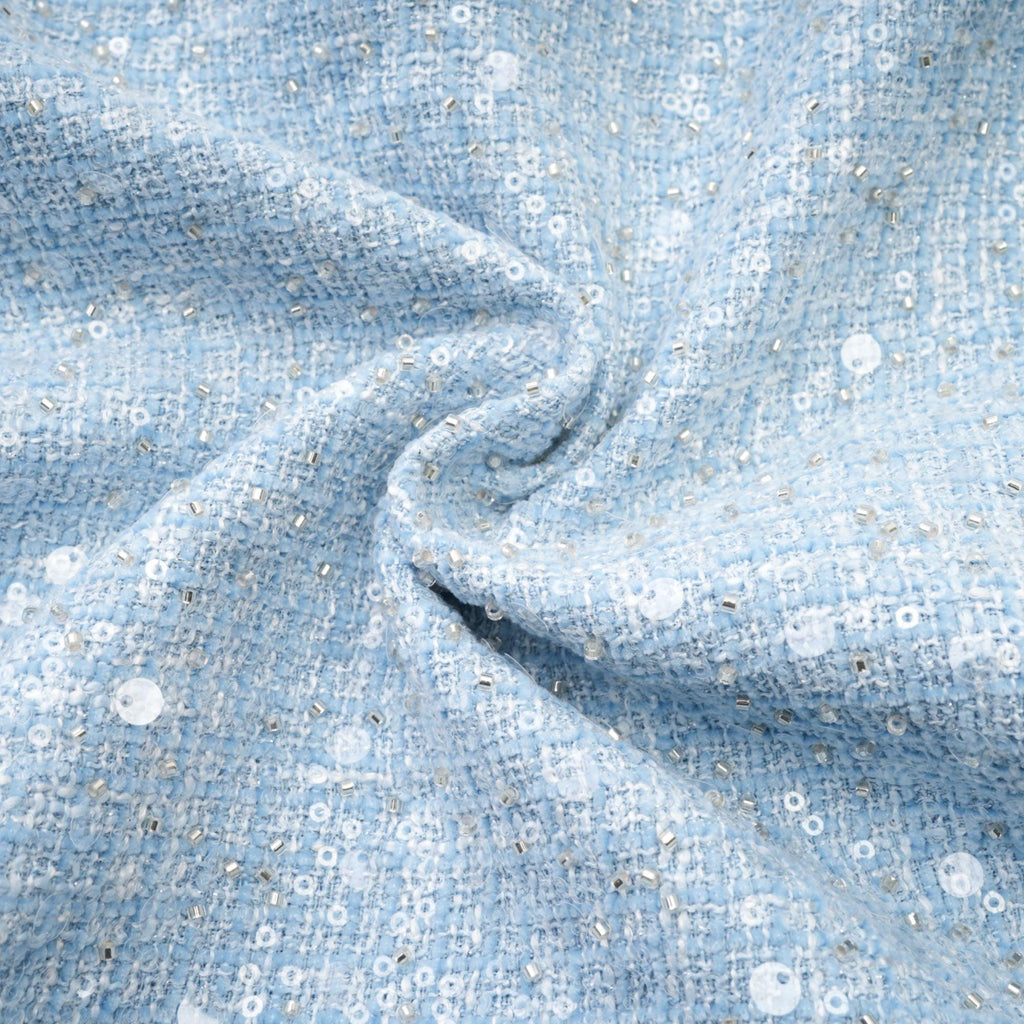 "Manon Charm" Açık Mavi Işıltılı Tweed Mini Elbise